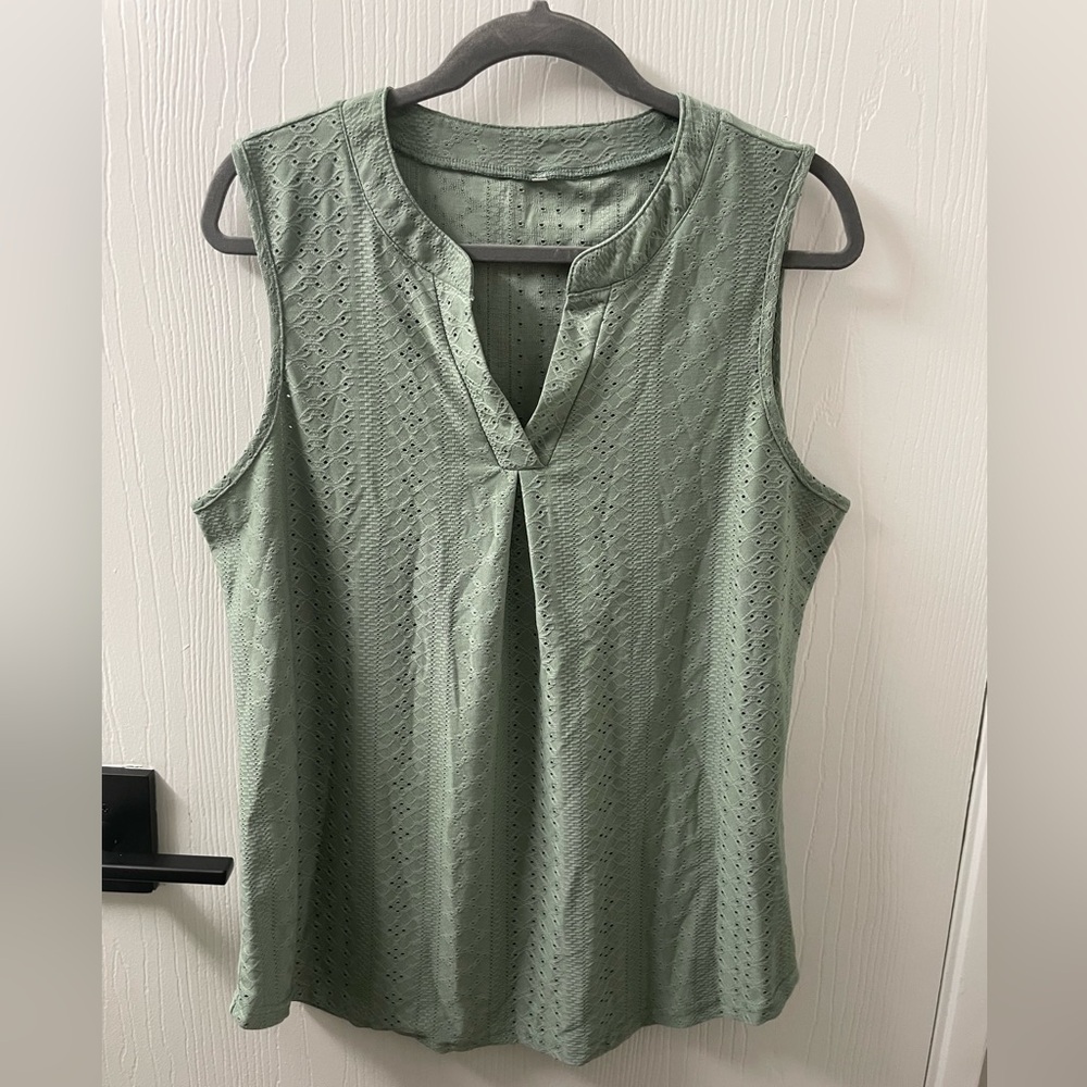 Sleeveless Green Eyelet Top